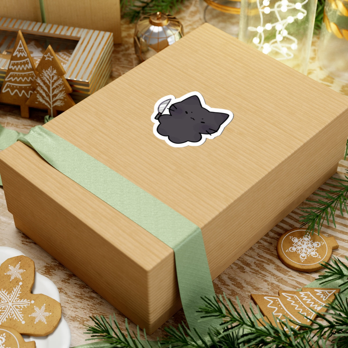 Cute Cat with Knife Kiss-Cut Stickers | Whimsical Decals for Laptop & Water Bottles