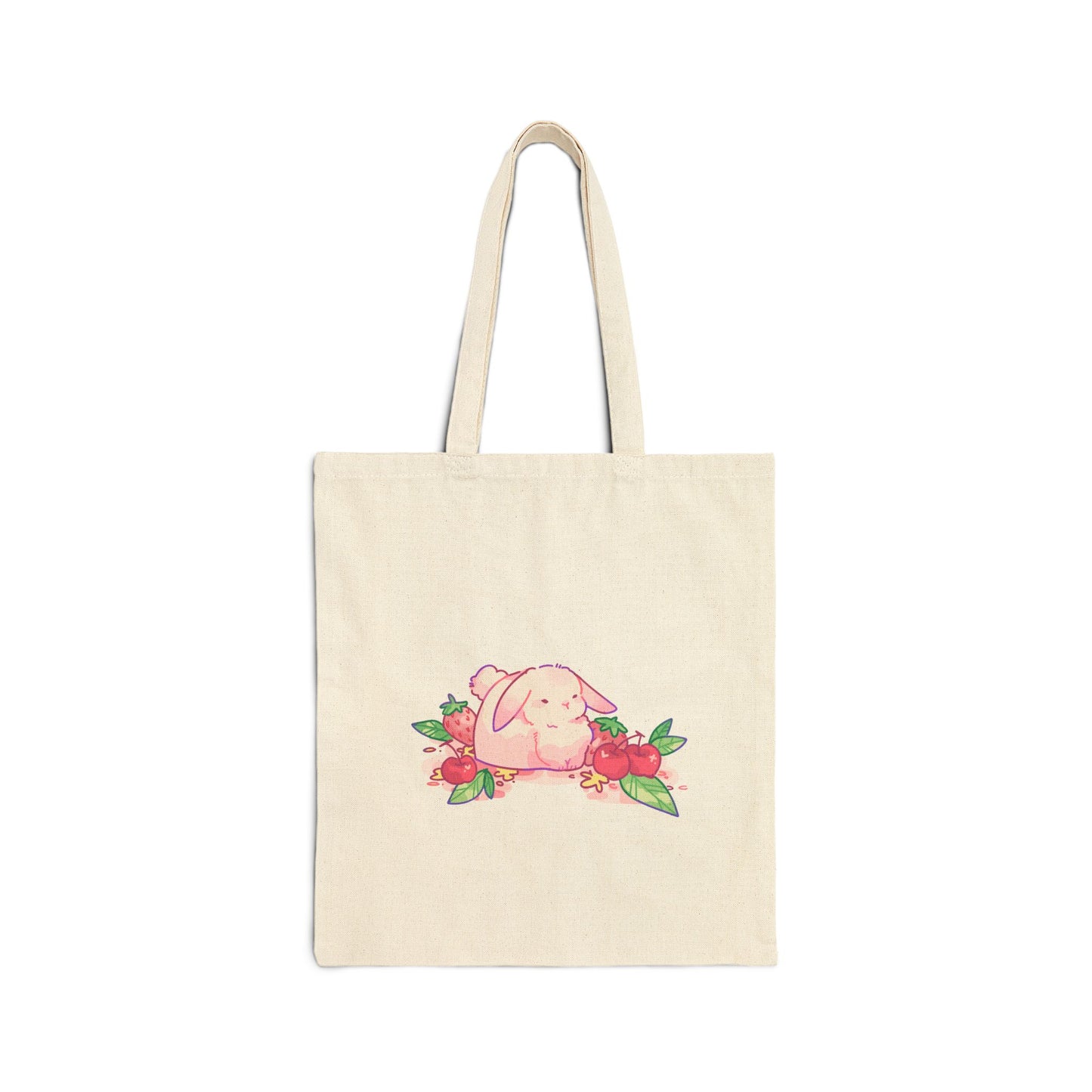 Cute Bunny and Strawberries Canvas Tote Bag - Eco-Friendly Reusable Shopping Bag