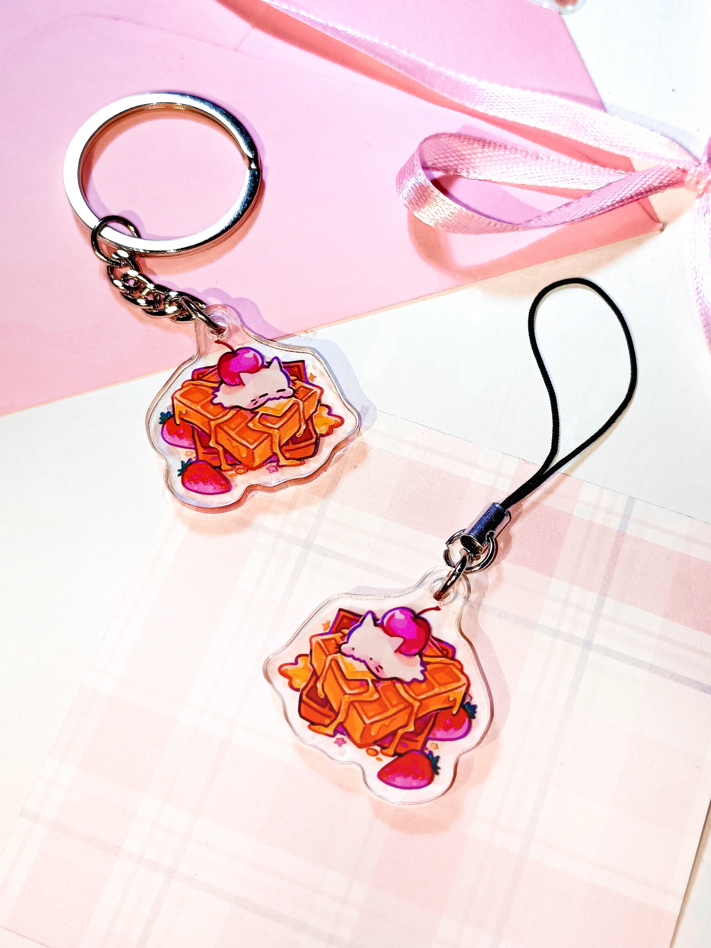Waffle with Melted Cat Ice Cream Phone Charm Keychain