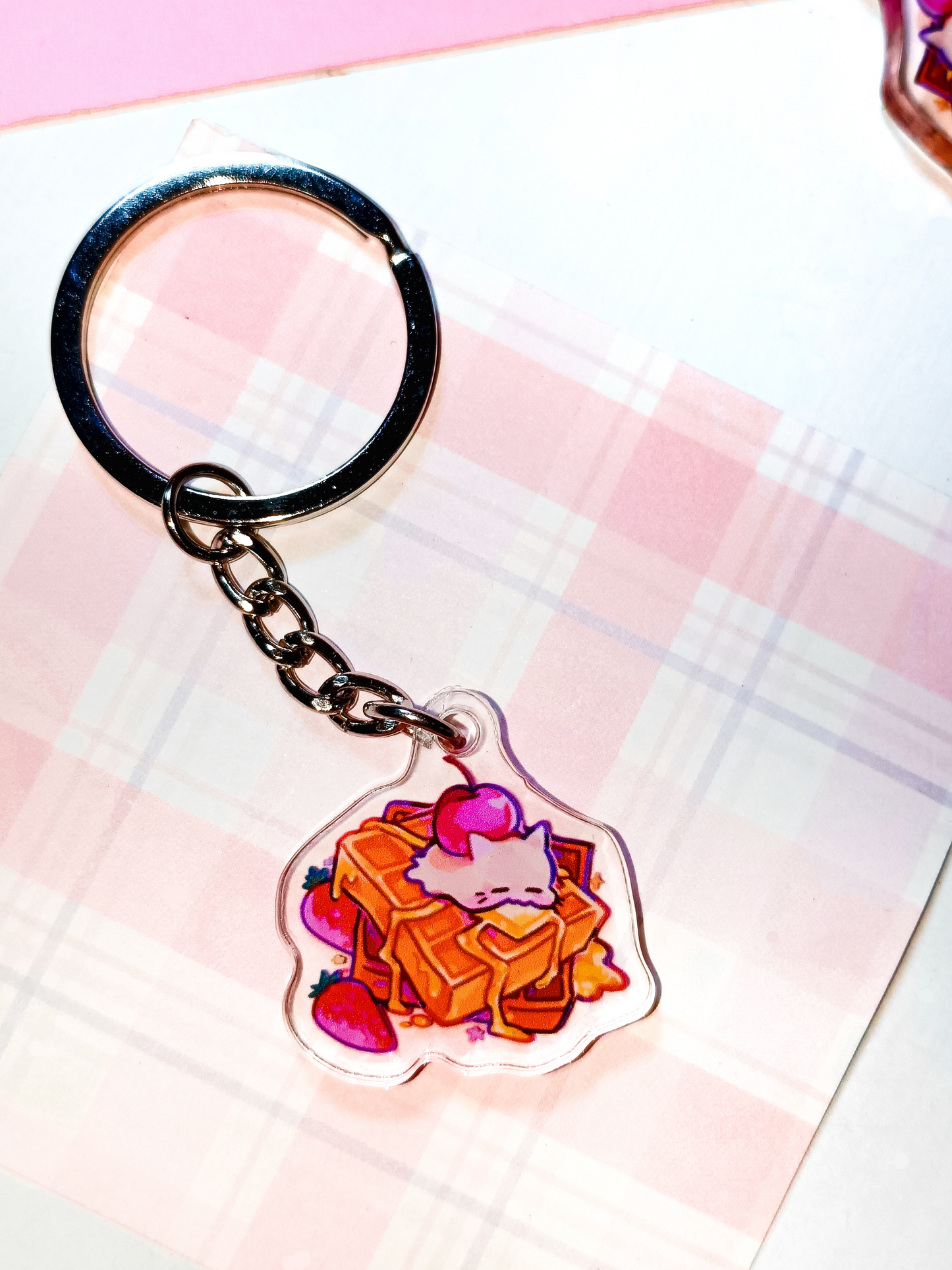 Waffle with Melted Cat Ice Cream Phone Charm Keychain