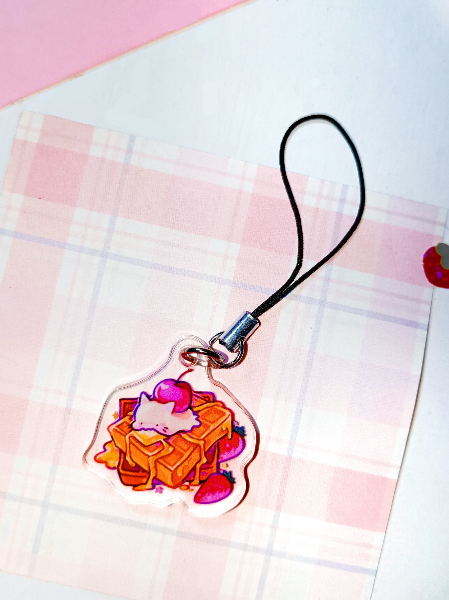 Waffle with Melted Cat Ice Cream Phone Charm Keychain