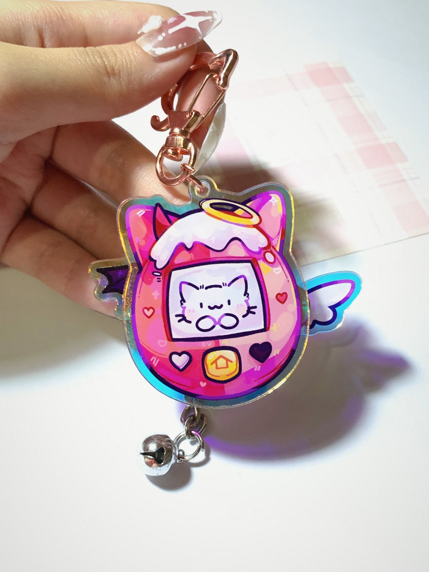 Cat Tamagotchi Angel and Devil Movable Wings Keychain