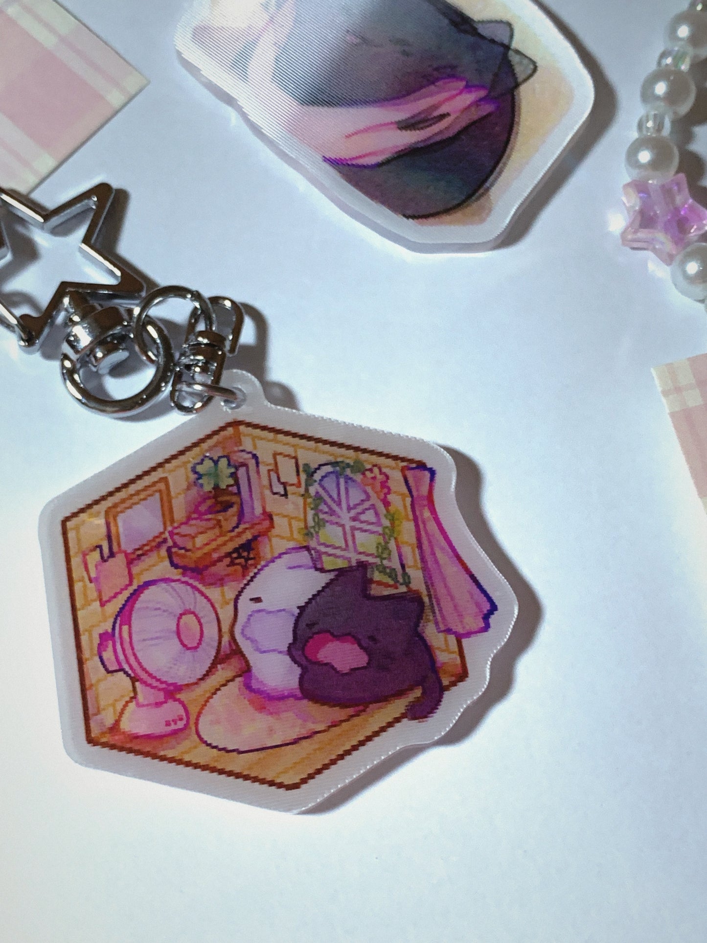 Black Cat and Ghost Cat Room Lenticular Keychain