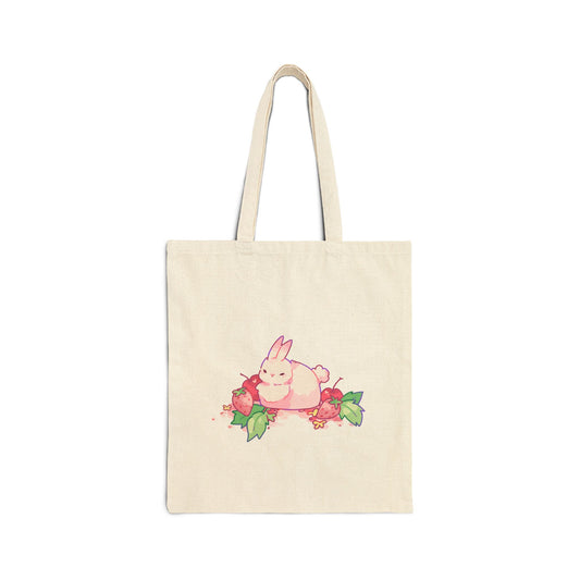 Cute Bunny and Strawberries Canvas Tote Bag - Eco-Friendly Reusable Shopping Bag