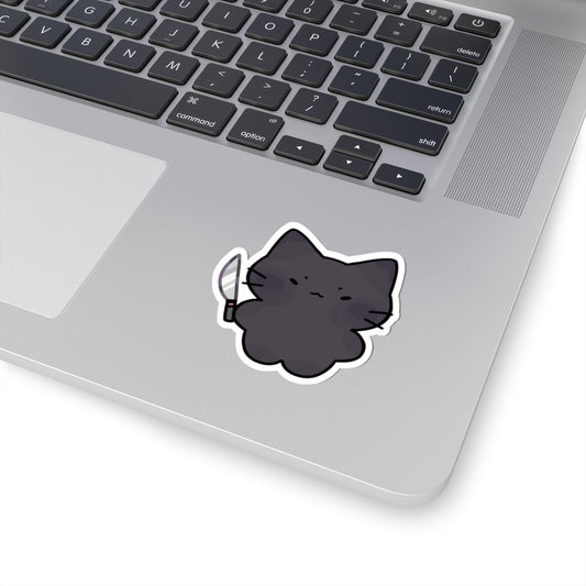 Cute Cat with Knife Kiss-Cut Stickers | Whimsical Decals for Laptop & Water Bottles