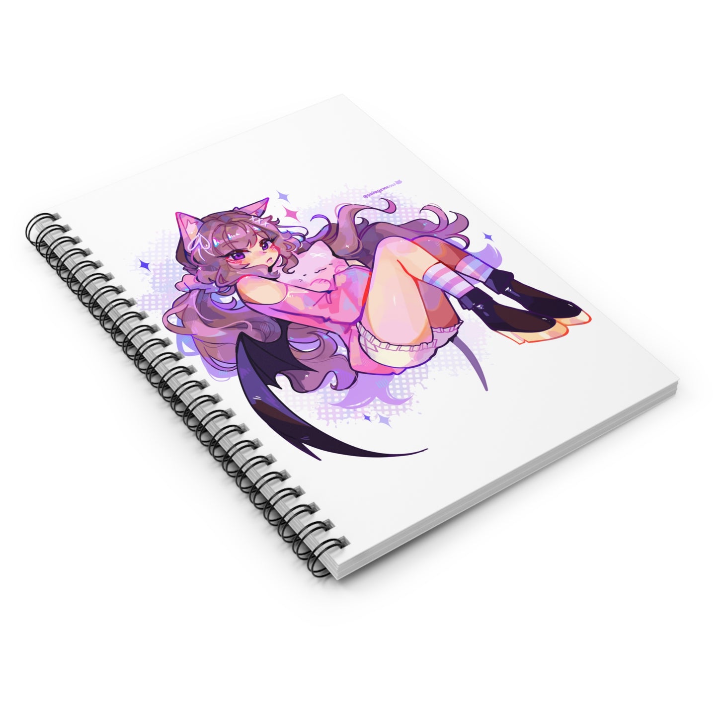 Spiral Notebook - Cute Girl Cat Hugging Anime Design