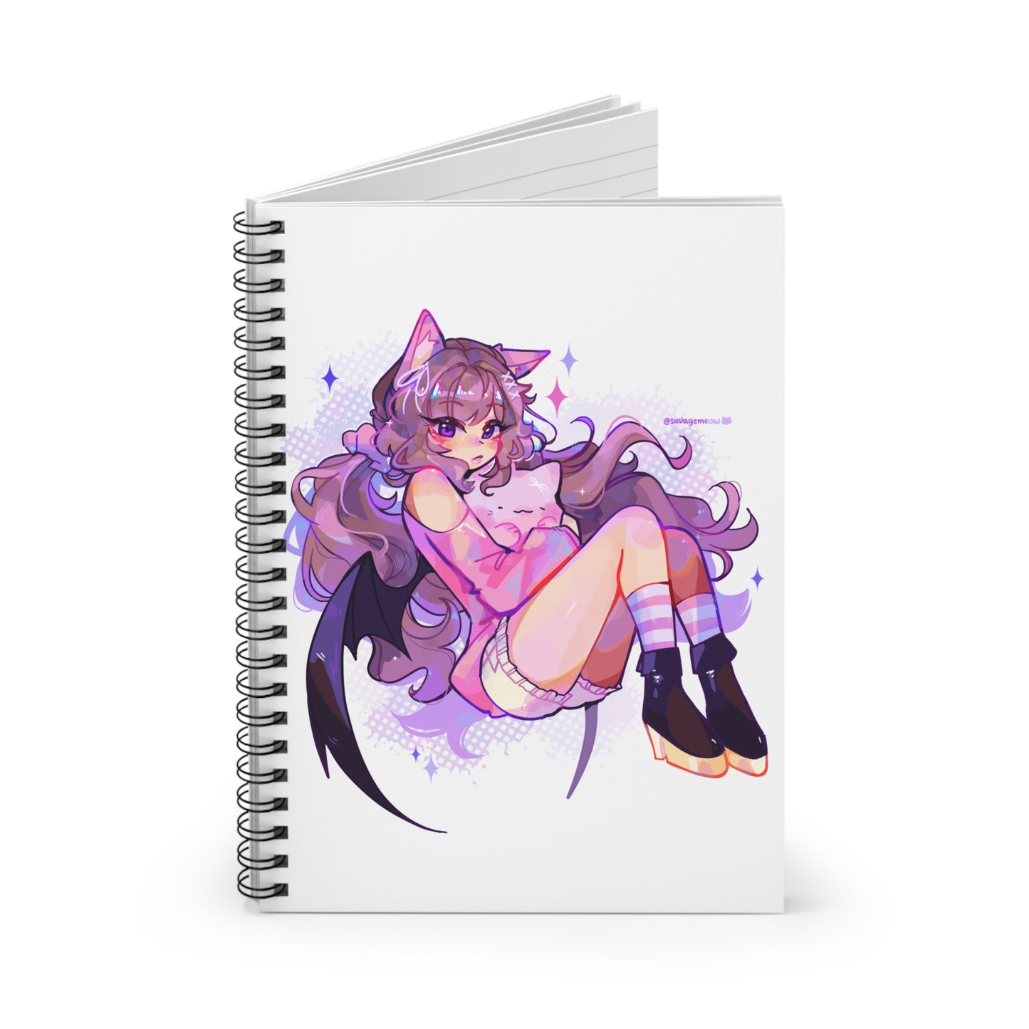 Spiral Notebook - Cute Girl Cat Hugging Anime Design