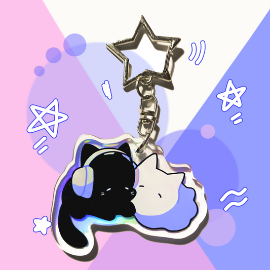 Cat Headphones Holographic Keychain
