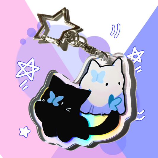 Cat Butterfly Holographic Keychain