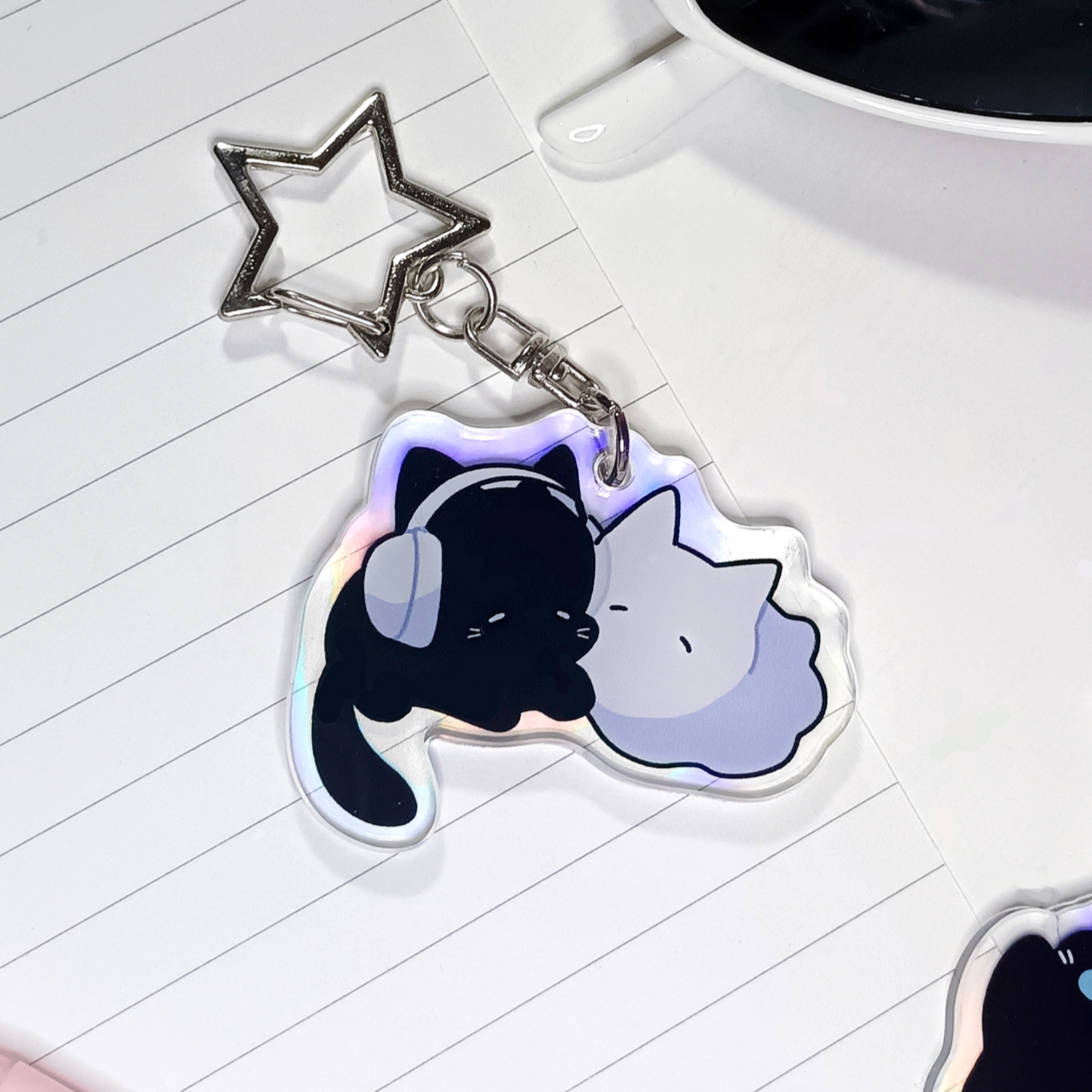 Cat Headphones Holographic Keychain