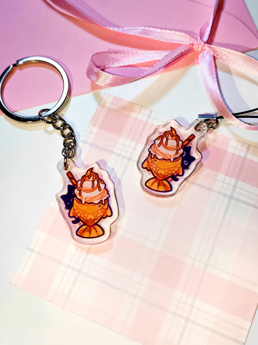 Taiyaki Black Cat Keychain Phone Charm Fish Biscuit