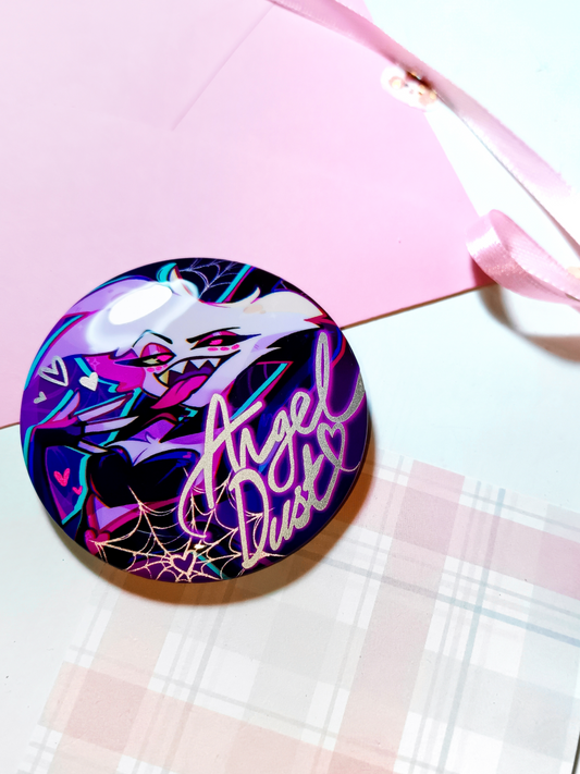 Angel Dust Hazbin Hotel Reflective Badge Reflects light in the dark