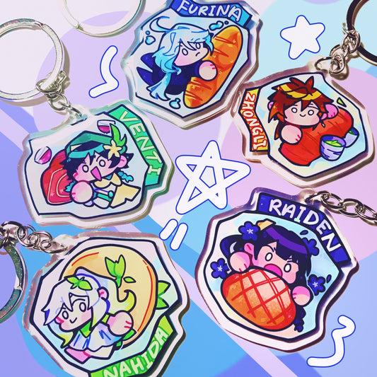 Genshin Keychains with Bread (Archons) Resin Coated