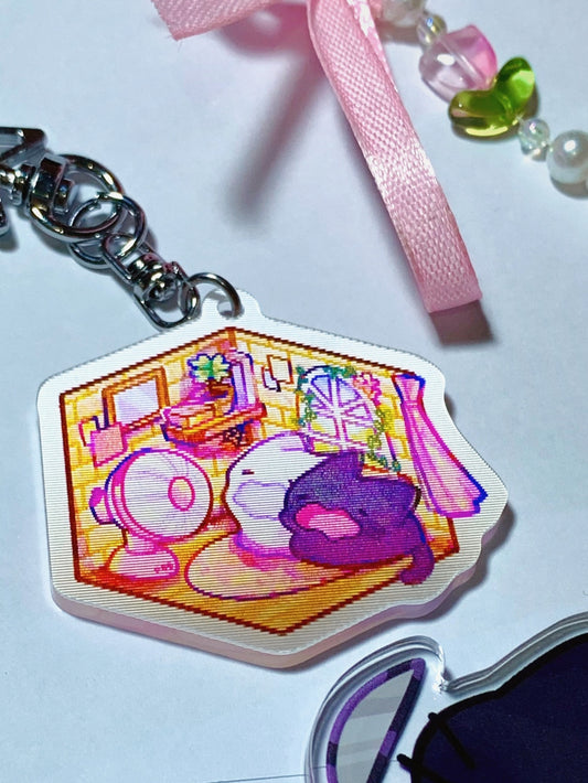 Black Cat and Ghost Cat Room Lenticular Keychain