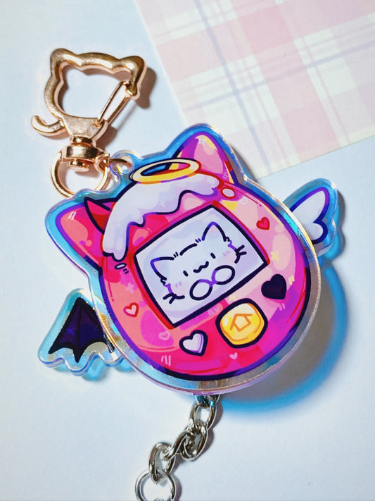 Cat Tamagotchi Angel and Devil Movable Wings Keychain